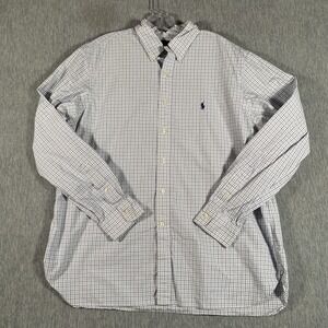 Ralph Lauren Shirt Mens 17.5 44 White Blue Check Button Down Dress
